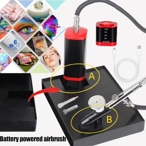 Image of Cordless airbrush kit with air brush holder replaceable 2pcs batteries powered portable handhold mini air brush compressor for barber,nail,cake,miniature,model,leather art