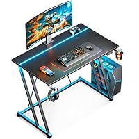 MOTPK 32 Inch Small Gaming Desk with LED Light, Computer Desk for Small Space, Gaming Table with Carbon Fiber Texture, Kids PC Desk Gift for Boys Men, Black