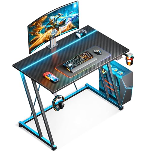 MOTPK 32 Inch Small Gaming Desk with LED Light, Computer Desk for Small Space, Gaming Table with...