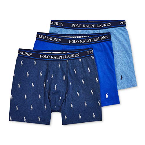 Polo Ralph Lauren Underwear Men's 3 Pack Stretch Classic Fit Boxer Briefs, Royal Heather, Grey, L