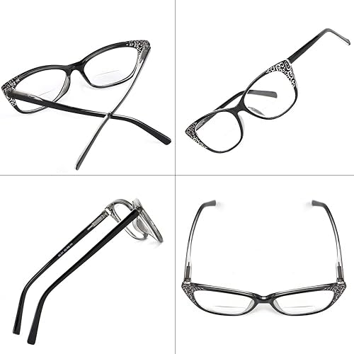 Miniatura 6 de Hyyiyun Paquete de 3 lentes de lectura bifocales para mujer Cateye con marco de flores láser de diseñador 1.5 2.0 2.5 3.0