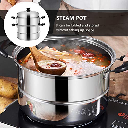 Cabilock 3Layer Stainless Steel Steam Pot with Lid for Cooking Soup and Steaming Food for Gas Electric Grill Stove 28cm - Image 4