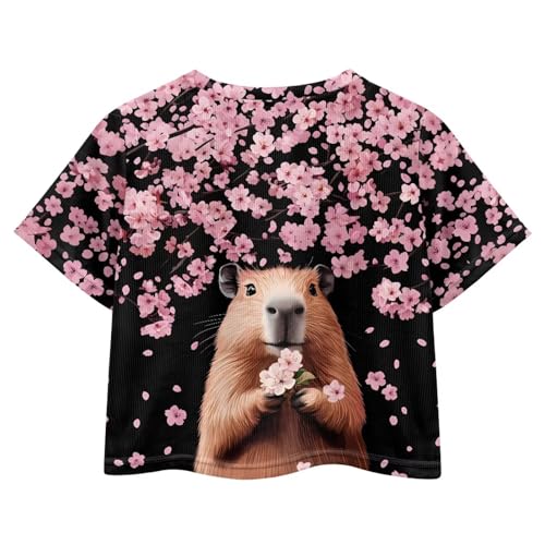 Image of Girls Fashion Crewneck Tee Shirts Casual Short Sleeve Crop Top Summer Outfits 5-14 Year