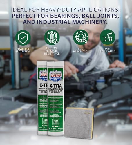 Image of Lucas Oil Products X-Tra Heavy Duty Grease 14.5 oz Bundle with Microfiber Cloth - Long-Lasting, Waterproof Grease for Automotive, Agricultural, and Industrial Use - Gift Set (3 Items)