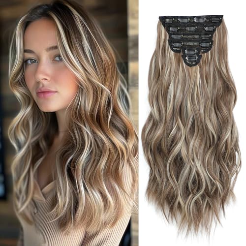 Clip-in Hair Extensions 20" Wavy Brown & Blonde 6PCS