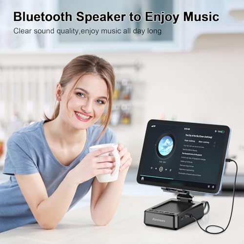 Jteman Cell Phone Stand Bluetooth Speaker with Built-in Cables,Foldable Adjustable Holder,All-in-One Audio Stand for iPhone Android,Birthday Gifts for Men Women