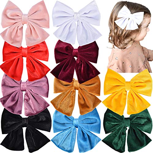 Velvet Hair Bows Girls 6" 10PCS Big Boutique Alligator Clips Vintage Accessories for Baby Toddlers Teens Kids