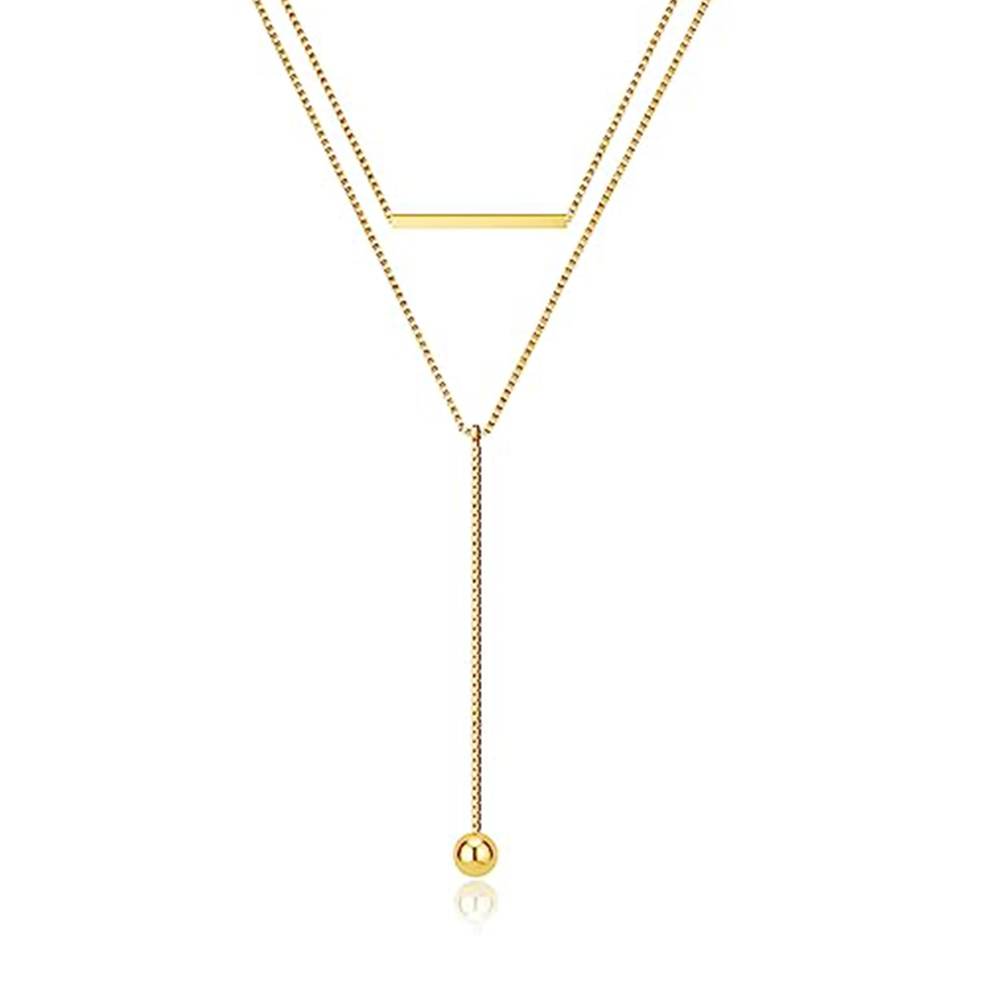 Foxgirl Lariat Gold Necklace for Women, Dainty Long Necklace 14k Gold Plated Y-Shaped Pendant Necklace Trendy Layered Box Chain Drop Necklaces Simple Gold Jewelry for Women Gift