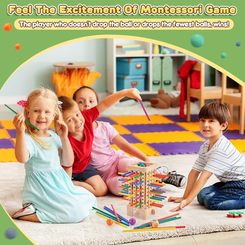 Montessori Game Wooden Board Game, 42 Colorful Wooden Sticks Dice Game Math Educational Toys for 3 4 5 6 Years Old, Fine Motor Skills Toys & Counting Toy Family Game Travel Toys Gifts for Kids - Image 3