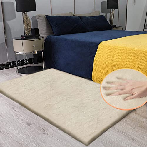 Light Brown Beige Plush Washable Fluffy Area Rugs for Bedroom Faux Fuzzy Bunny Fur Rug for Living Room Nursery Rug 3x5 Boho Rugs