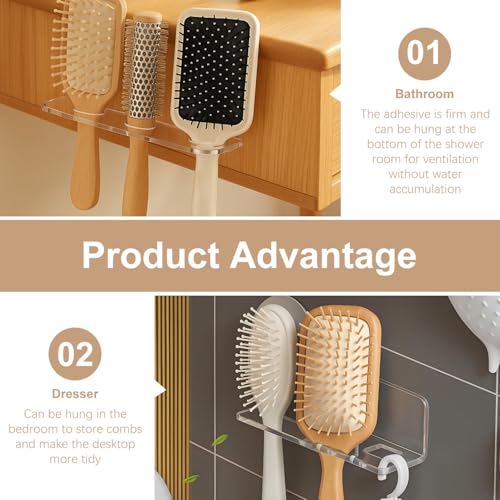 2 Stück Haarbürstenhalter mit 3 Löchern, Wandhalterung Kammhalter für Badezimmer, ideal zur Aufbewahrung von Kämmen, Bürsten und heißen Styling-Tools, praktischer Organizer für Bad & Frisiertisch