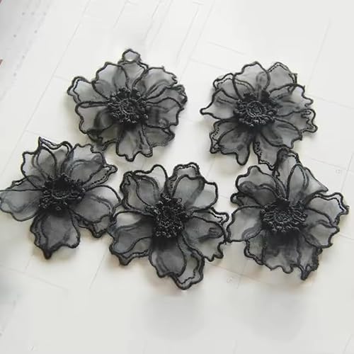 Yulakes 10 Stück Spitze Organza Stickerei Blumen Applique Patches Sticker Aufnäher Applikation Flicken zum Aufnähen Gestickte Basteln und Dekorieren Auf Kleidung (schwarz)