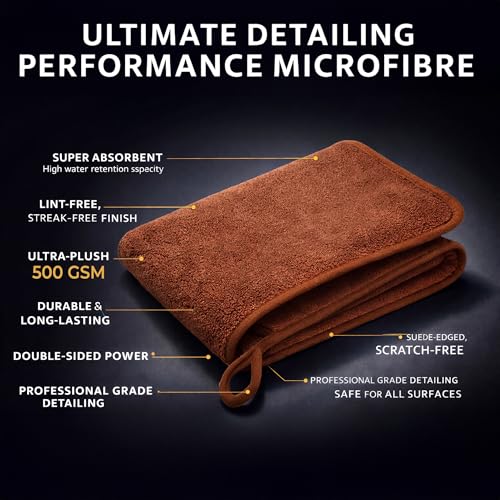 Image of Cutting EDGE 500 GSM Car Microfiber Cloth, Brown, 70x30 cm (Set of 2) | Material: Microfiber, 500 GSM, Small Size, Ideal for Car, Bike, Glass & Dashboard Cleaning, Soft, Lint-Free & Scratch-Free
