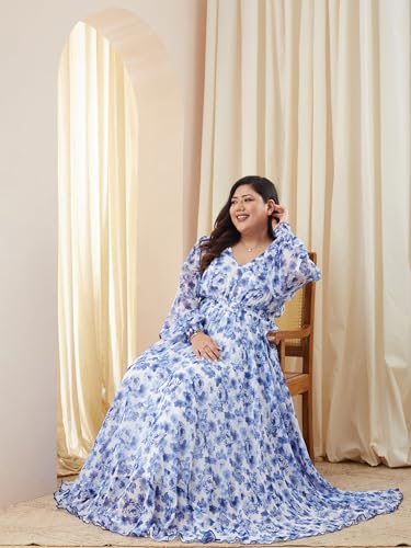 Image of Miss Chase A+ Women's V-Neck Three-Quarter Sleeve Floral Wrap Chiffon Midi Dress