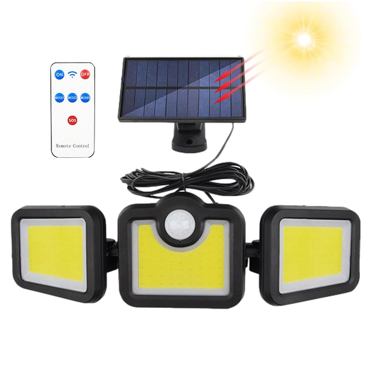 Greentech Güneş Enerjili Hareket Sensörlü, 3 Taraflı 171 Cob Led Aydınlatma/GT-SL15