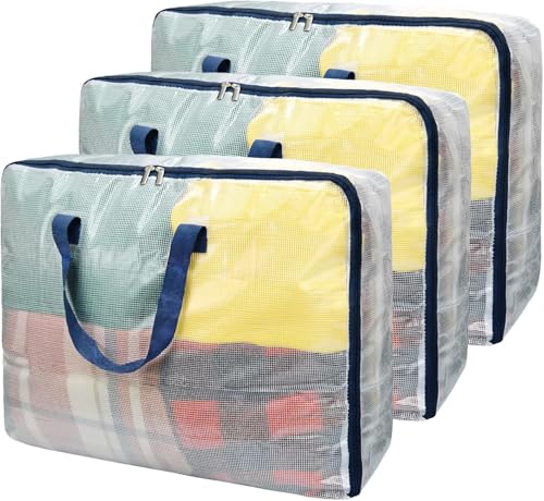 Bolsas de almacenamiento transparentes con cremallera, capacidad extra grande de 75 litros, organizador de almacenamiento debajo de la cama para ropa, ropa de cama, edredón, juguetes, almohadas y