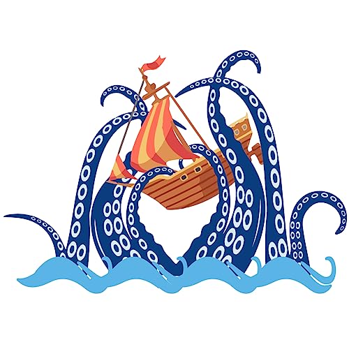 SUPERDANT Octopus Tentacles Wall Stickers Ocean Sailboat Vinyl Wall Decal Sticker DIY Octopus Bathroom Decoration for Living Room Bedroom Toilet Decor