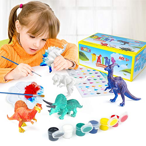 BAODLON Kids Arts Crafts Set Dinosaur Toy Painting Kit - 10 Dinosaur Figurines, Decorate Your Dinosaur, Create a Dino World Painting Toys Gifts for 3,4,5,6,7,8 Year Old Boys Kids Girls Toddlers