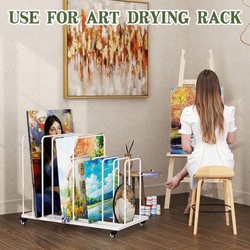 Image of Art Canvas Storage Rack, Art Storage with Wheels, Adjustable Art Storage Easel Display Stands for Canvas Boards, Panel, Crafts Drying & Print Racks,Frame,White