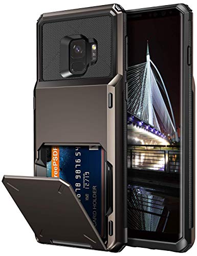 Vofolen Case for Galaxy S9 Case Wallet ID Slot Credit Card Holder Pocket Scratch Resistant Dual Layer Protective Bumper Rugged TPU Rubber Armor Hard Shell Case Cover for Samsung Galaxy S9 (Gun Color)