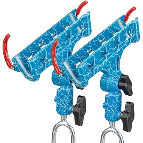 QualyQualy Fishing Rod Holder for Ground Bank Fishing, All Metal Self-Locking Fishing Pole Holder Large Adjustable Fishing Rod Racks Folding Holder 2 Pcs Fishing Gift (A-Blue/L-2PCS) Cover