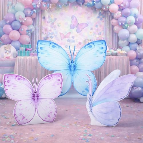 Image of Geelin 3 Pcs 35 Inch Pastel Butterfly Cardboard Standup Cutout Life Size Spring Butterfly Theme Party Decoration Backdrop Photo Prop Stand Up for Theme Birthday Baby Shower Wedding Party Decor