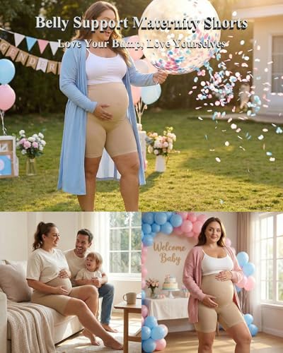 Y25D Maternity Shapewear for Under Dresses，Over Belly Pregnancy Underwear Mid-Thigh High Waist Shorts Panties for Baby Shower Pink - image 2
