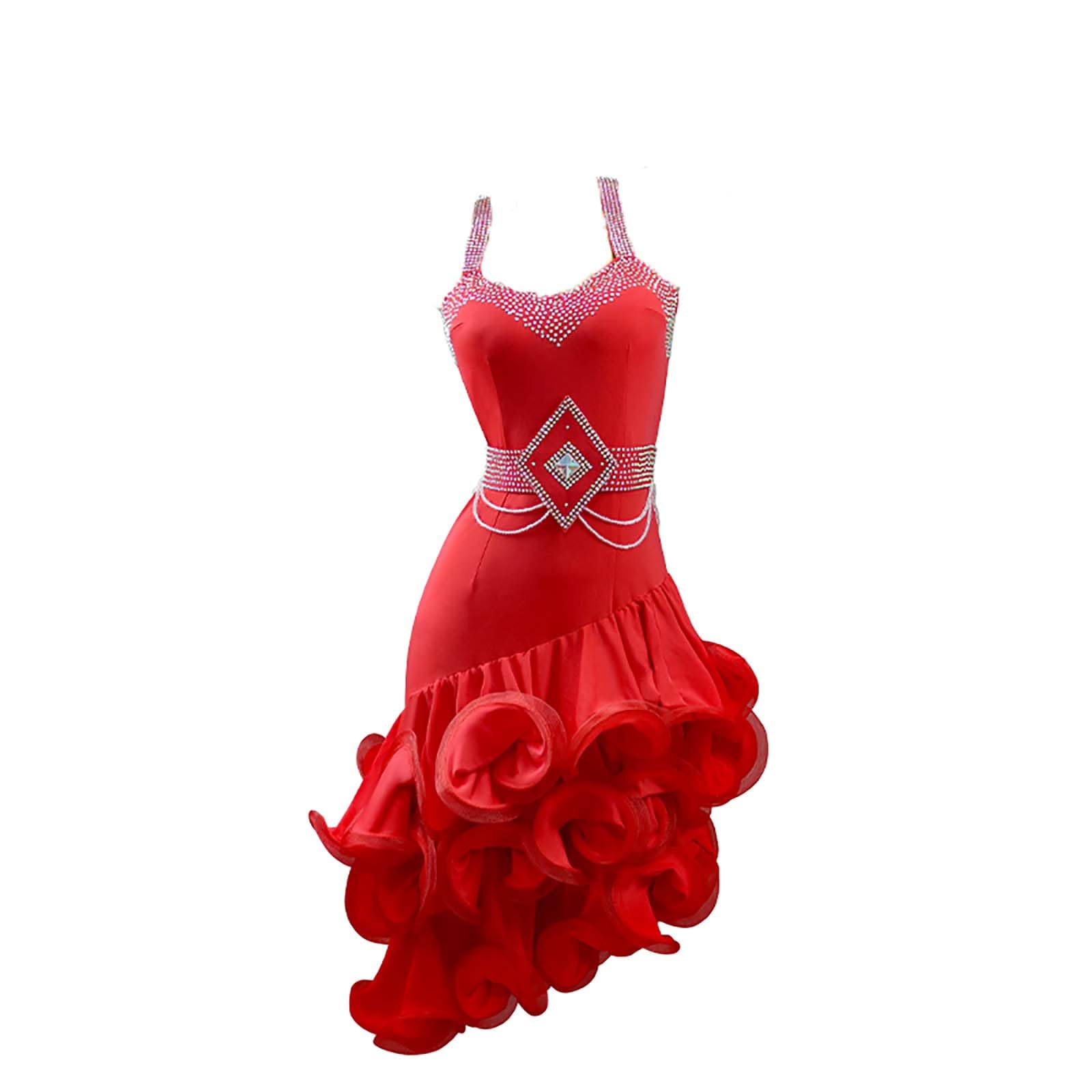 Damen Profi Latein Tanzkleid Rüschen Ballsaal Wettkampf Tanzkleider Salsa Tanz Outfit