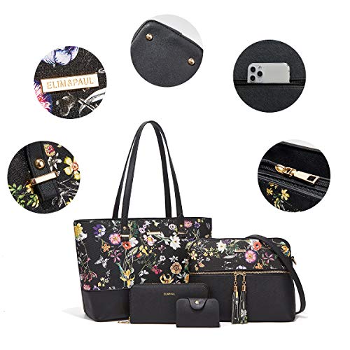 Women Fashion Synthetic Leather Handbags Tote Bag Shoulder Bag Top Handle Satchel Purse Set 4pcs4