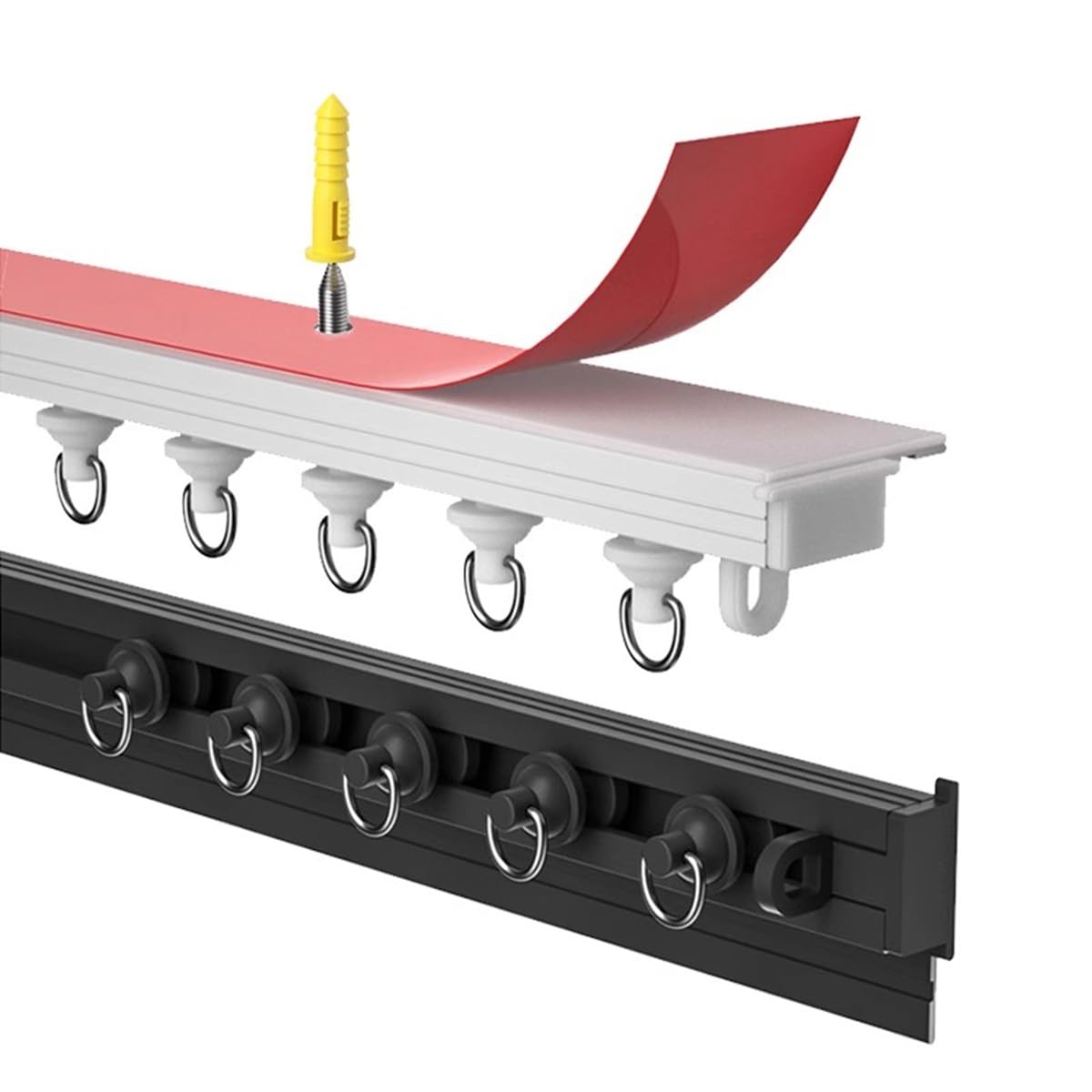 Binario autoadesivo in alluminio per vano di apertura verso l'interno, 450 cm, nero, montaggio a soffitto, ideale per camper e camper