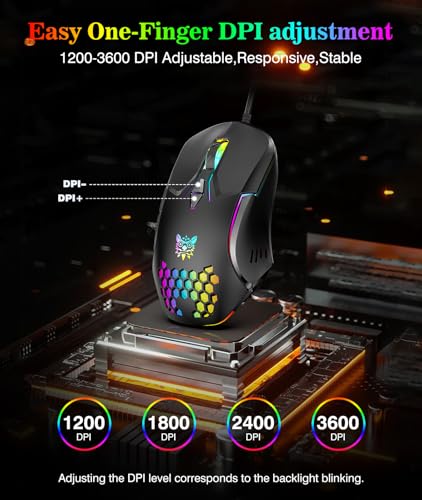 Wired PC Gaming Mouse: High Precision Sensor,RGB Backlit, Adjustable DPI, 7 Buttons Programmable,Ergonomic mice for Office & Gaming on Windows/Mac/Linux/Chrome-Black - Image 3