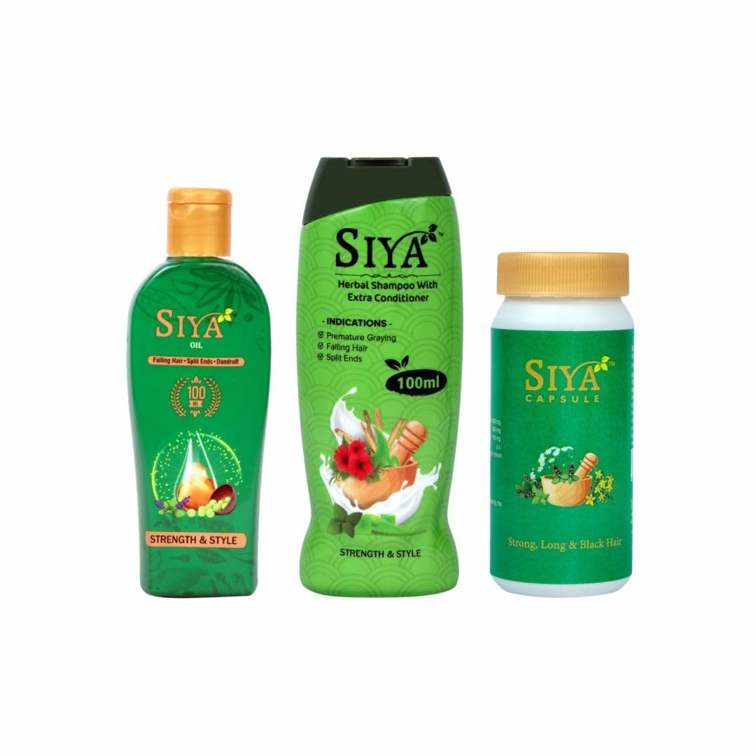 Siya Herbal Hair Care Kit - Oil 100ml, Shampoo 100ml, Capsules for Strong, Long and Black Hair-image-45