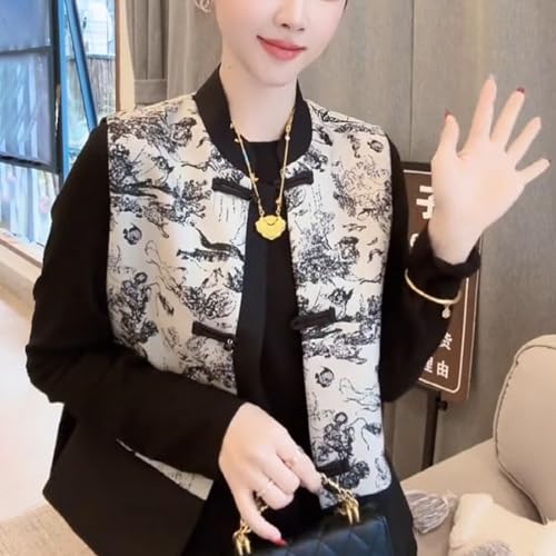 Women's Floral Vest Chinese Fashion Sleeveless Waistcoat Tang Suit Top Frog Button Cardigan Blouse Stand Collar Jacket Coat3
