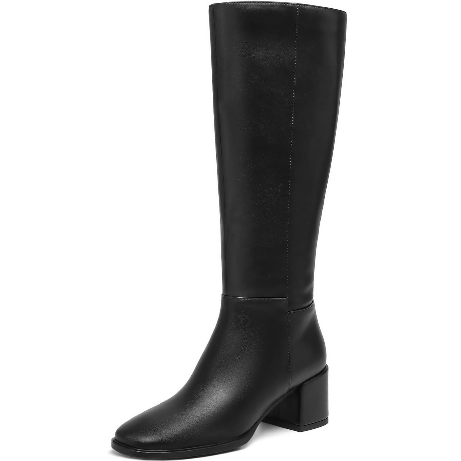 Womens Knee High Boots - Office Date Night Leather Boots Weatherproof Round Toe Boots Block Heel Comfort Boots