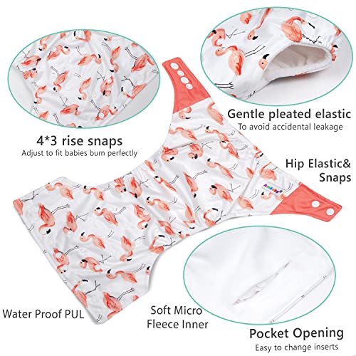 Image of Ambaby Cloth Diapers Combo Pack Quick Dry Comfort Gots Certified Free Size Button Adjustable, Washable, Reusable, Multilayered Cotton Pads And Boosters, Birds And Animals Blue Printed - Pack Of 2