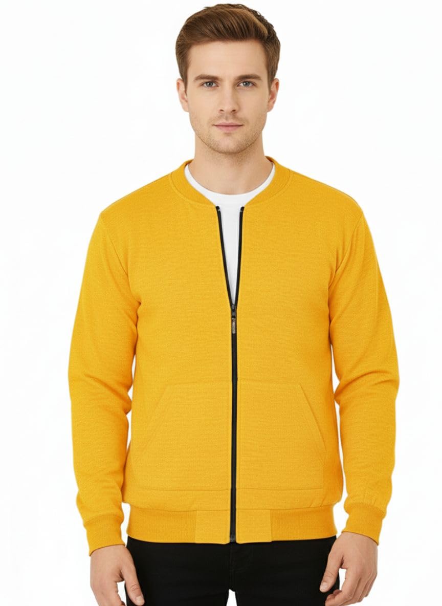 leotude Men's Classic Bomber Jacket, Lightweight Zip-Up with Ribbed Cuffs & Collar Full Sleeve Stylish Streetwear Jacket for All Seasons (Colour: Mustard)-picture-53