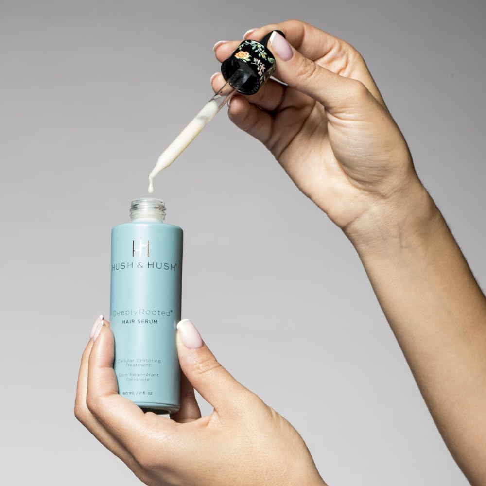HUSH & HUSH - DeeplyRooted® Hair Serum – Potentes Haarserum für Haarwachstum & Kopfhautpflege – Regeneriert, revitalisiert dünnes, brüchiges Haar – Vegan, parabenfrei, ohne künstliche Duftstoffe 60ml