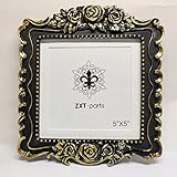 ZXT-parts 5x5 Picture Frame with Mat 4x4. Square Black & Gold Edge Frame. Resin Handmade Photo Frame. Glass Panel. Black Suede Cover.European Style Suitable for Desktop.