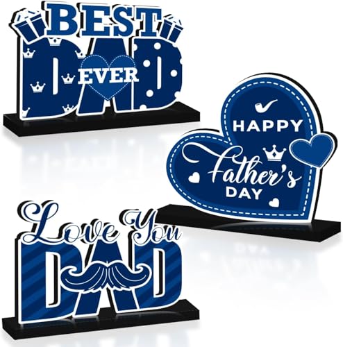 3pcs Fathers Day Decorations Table Centerpiece Happy Fathers Day Decorations Wooden Table Sign Best Dad Ever I Love Dad Wood Tiered Tray Decor for Father's Day Party Supplies