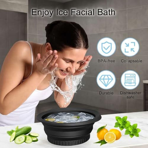 Image of Agonize Collapsible Face Ice Bowl with Built-in Ice Tray - Silicone Facial Ice Bath, Reusable Skincare Tool for Depuffing, Skin Tightening & Radiant Glow