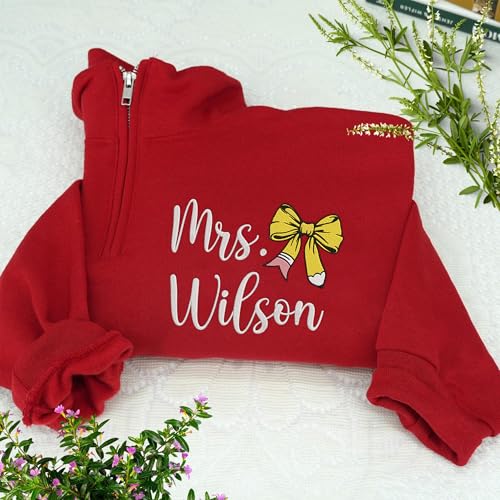 GODMERCH Custom Teacher Quarter Zip Embroidered Sweatshirt, Personalized Teacher Gifts for Christmas, Back to School4