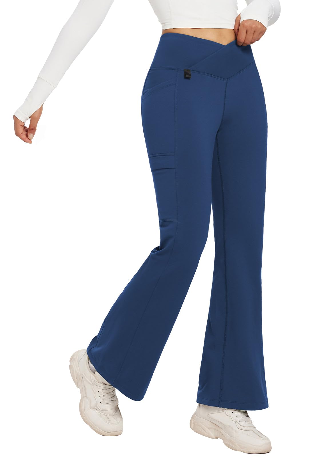 baleaf Fleece gevoerde yogabroek voor dames, rechte pijpen, thermische broek met zakken, waterbestendig wandelen, Zwart, M
