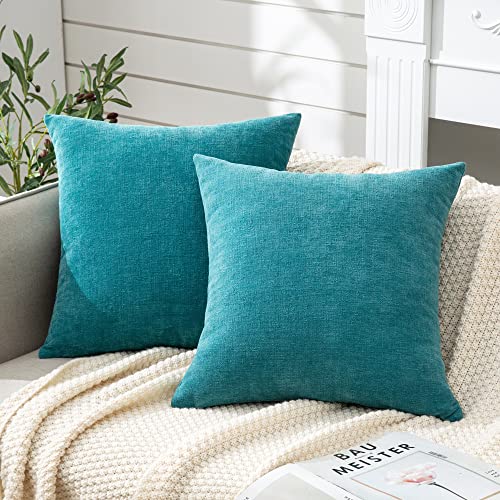 Gawamay Decorative Square Throw Pillow Covers 18X18 Inch Set Of 2, Super Soft Chenille Pillows Cover Fall Pillowcase For Living Room Bedroom Sofa Couch Cushion Cover Teal 45X45Cm (No Insert) #TOP2