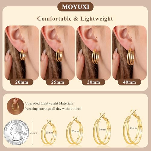 MOYUXI 2mm Double Hoop Earrings for Women Lightweight Medium Big Gold Hoops Trendy Hypoallergenic Large S925 Sterling Silver Post Earring Non Tarnish Durable Double Gold Hoop Earrings by MOYUXI - Used condition - Image 6