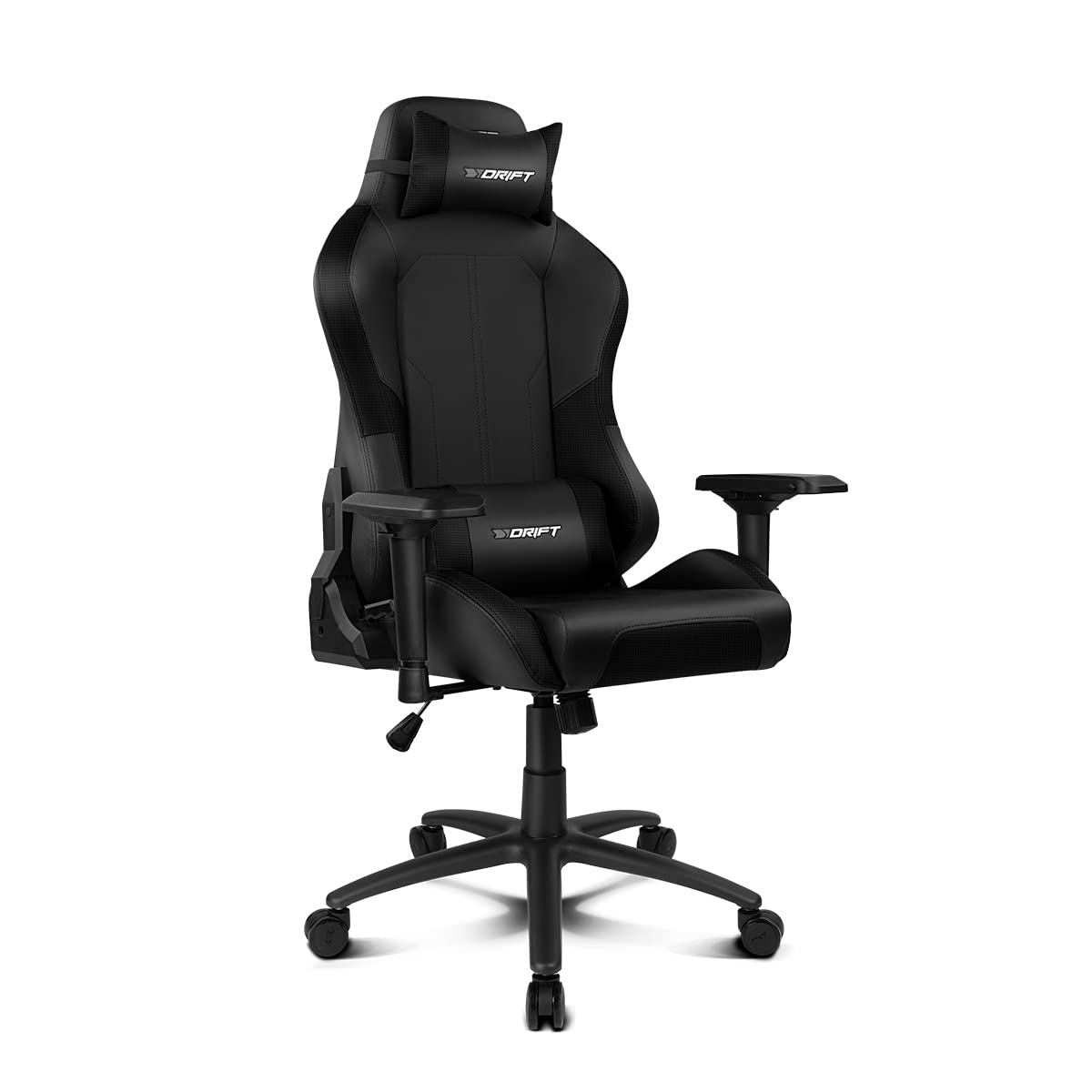 DRIFT GAMING DR250 – Professional Gaming Chair, Leatherette, 4D Adjustable Armrests, Piston Class 4, Tiltable, Height Adjustable, Reclining Backrest, Lumbar and Cervical Cushion, Black