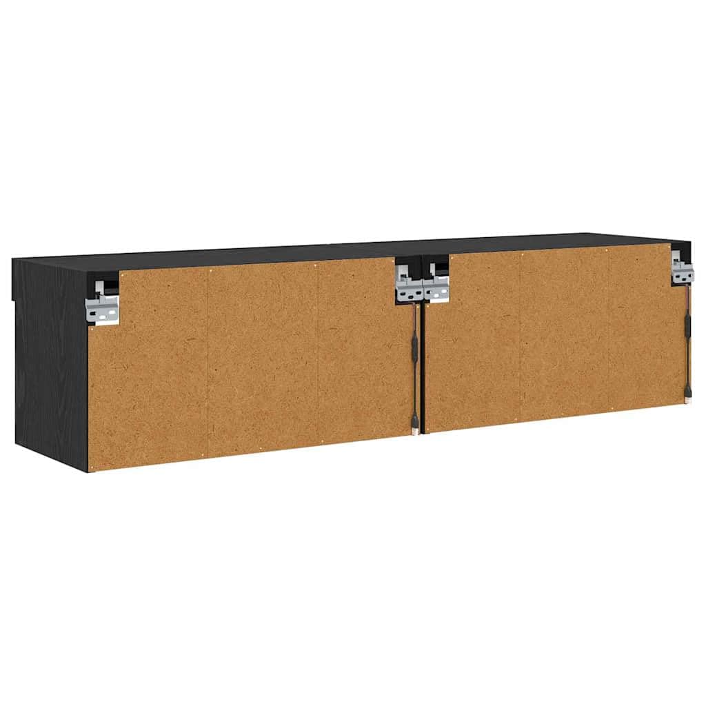 Gabinete LED de pared madera ingenierizada para sala moderna Negro 13.46 | Conjunto de mueble de TV 2 uds. Roble Negro Montaje en Pared con Luces LED USB para Salón Moderno con Estantes y Puertas,