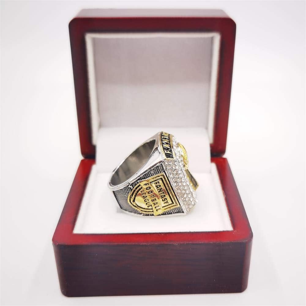 TUOYU Customize Fantasy Football Championship Silver Gold Bicolor Rings Trophies with Display Box(Wooden Box,11)