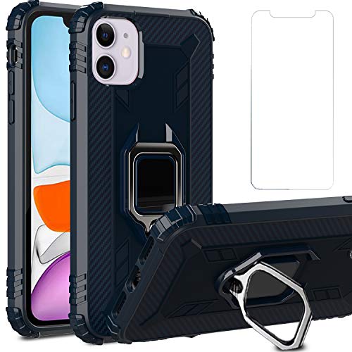 Asuwish Compatible with iPhone 12 Pro iPhone12 Case 6.1 inch and Tempered Glass Screen Protector Kickstand Ring Holder Soft Cell Accessories Phone Covers for iPhone12pro 5G i 12s iPhone12 12pro Blue