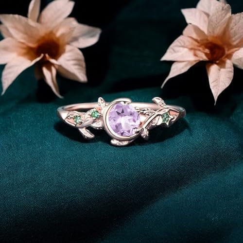 Round Shape Emerald Opal Sapphire Multi Gemstone Engagement Wedding Ring 18K Solid Rose Gold Nature Inspired Leaf Ring Art Deco Women Jewelry Promise Gift For Bridal4