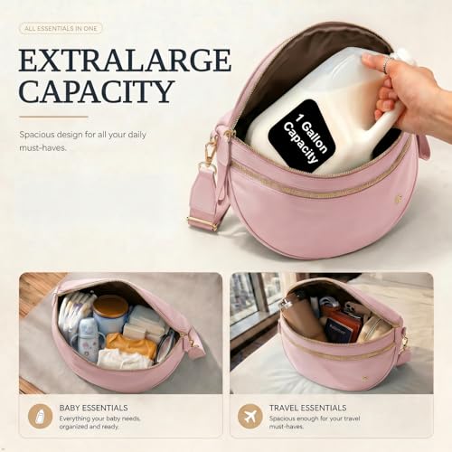 Image of Womens Crossbody Bag, Spacious Nylon Bum Bag Trendy Shoulder Purse with Adjustable Strap Zipped Travel Essentials